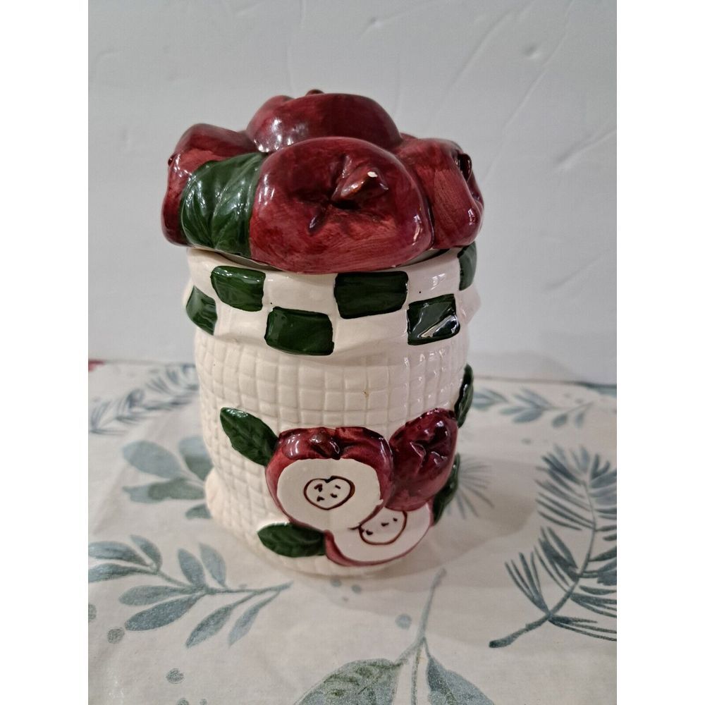 Vtg Burlap Sack of‎ Apples 3D Ceramic Canister